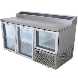 Pizza Top Underbar Fridge 1700mm - 2 1/2 Door Fridge Star - Swing Glass Drs c/w Castors